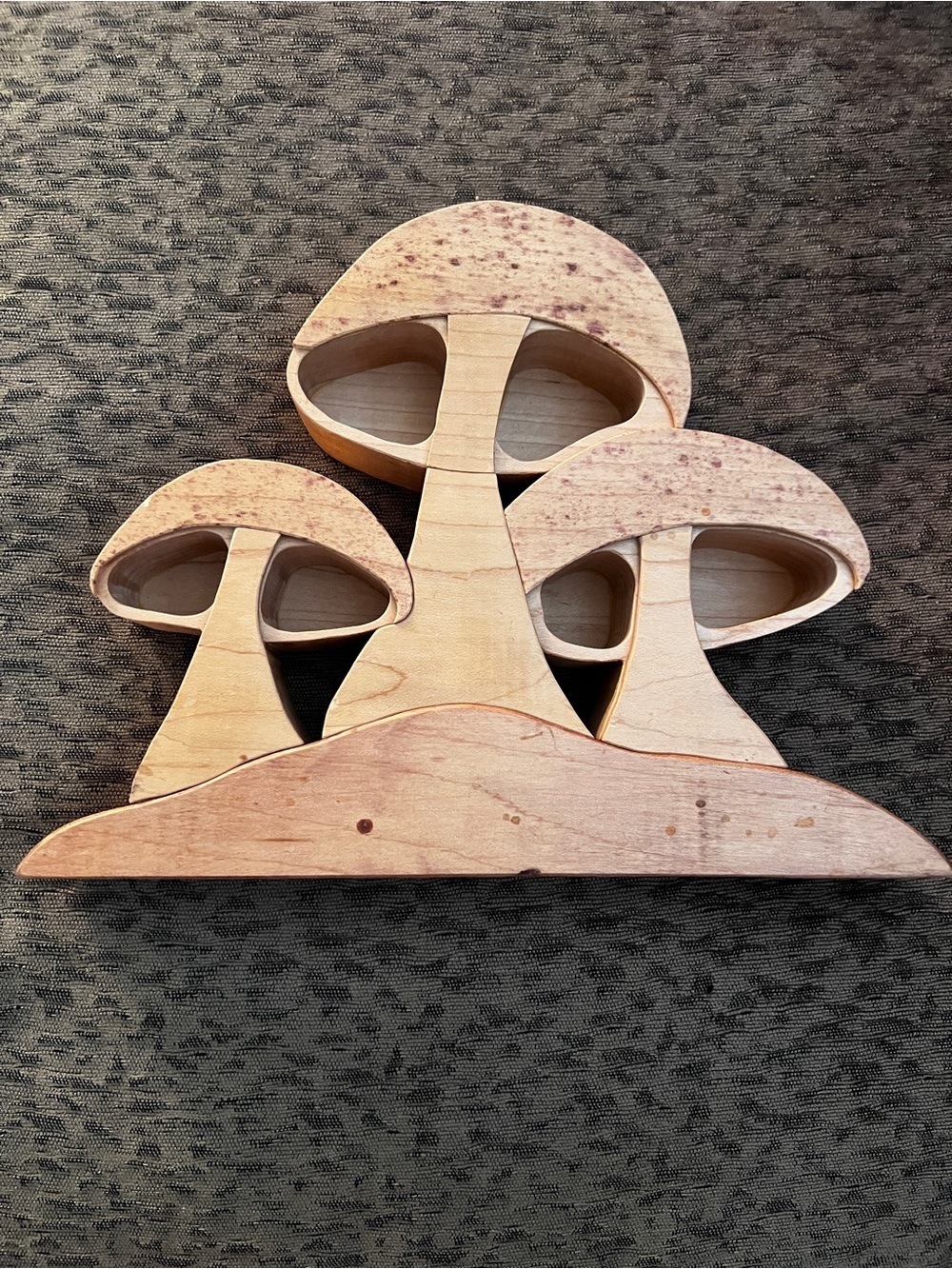 Handcrafted Wooden Mushroom trinket box shelf Natural Wood
